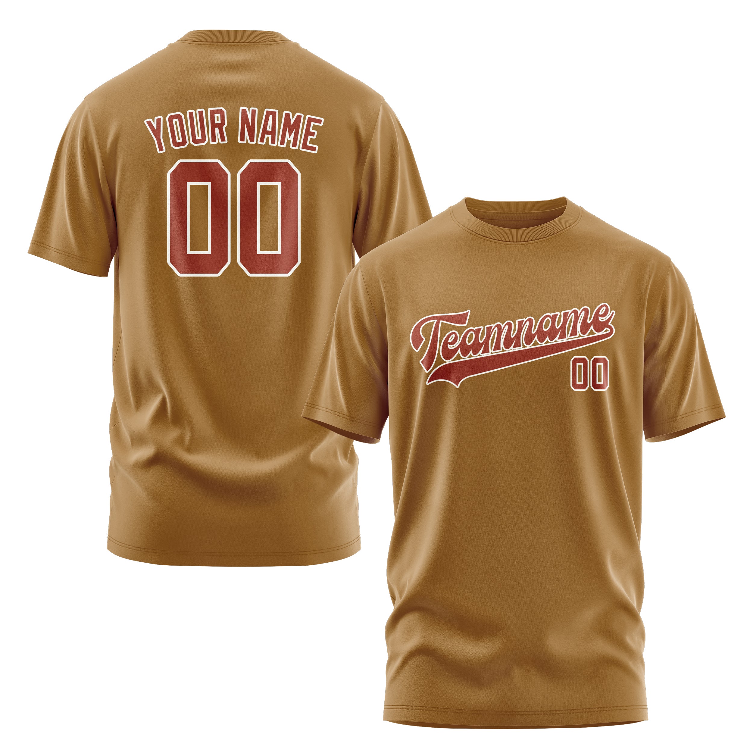 Custom Khaki Coral Red T-Shirt
