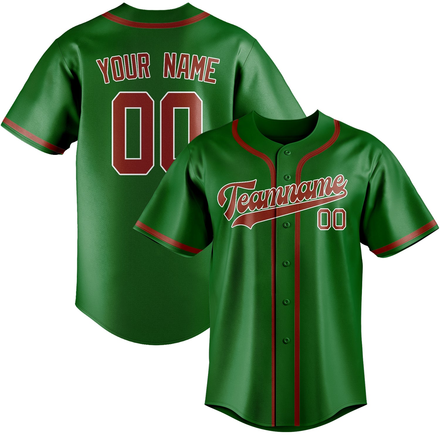 Custom Emerald Green Coral Red Baseball Jersey