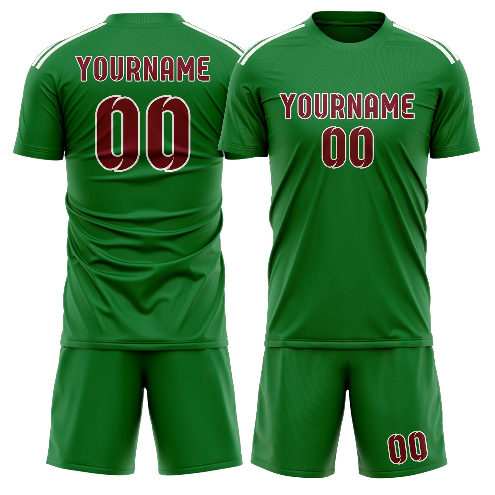 Custom Emerald Green Crimson Red Soccer Set