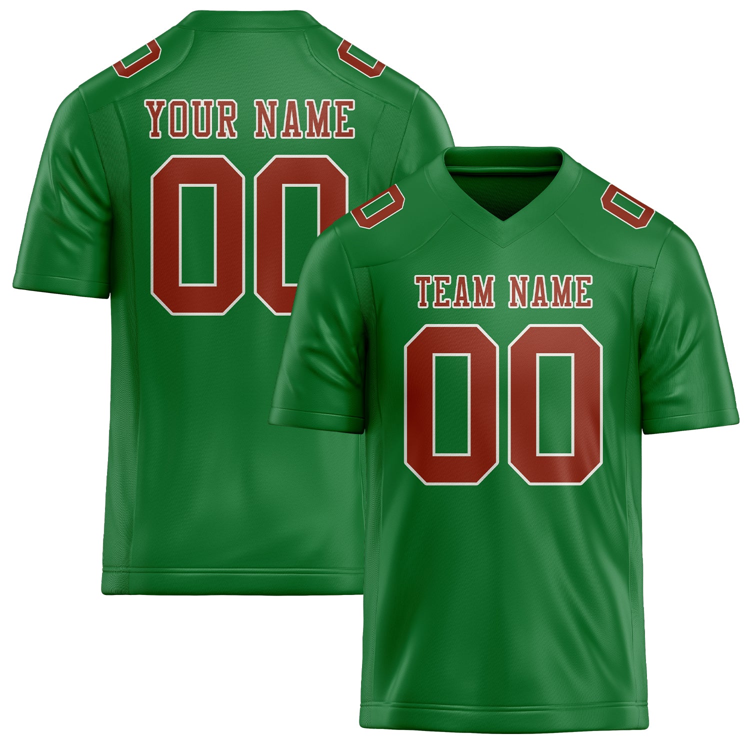 Custom Emerald Green Coral Red Football Jersey