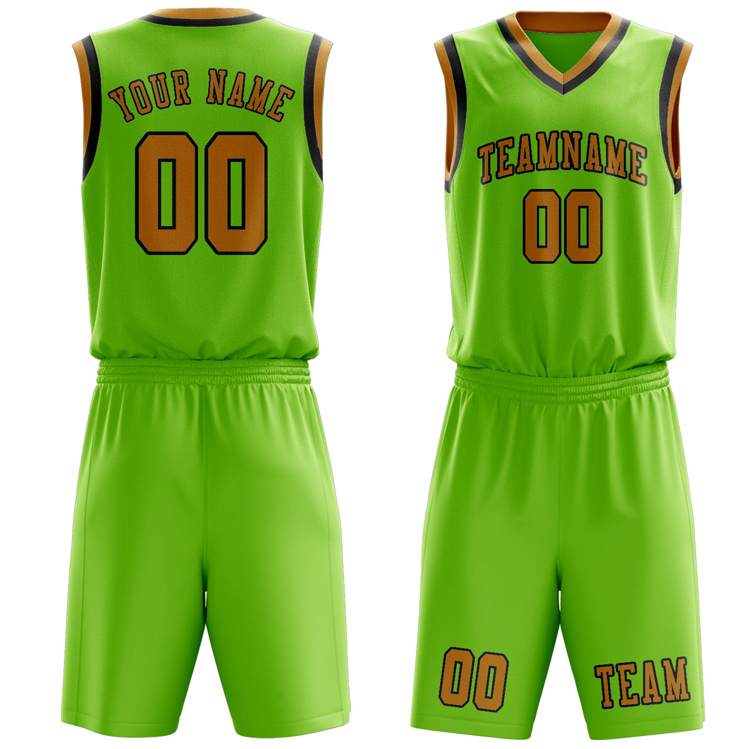 Custom Emerald Green Yellow Basketball Set