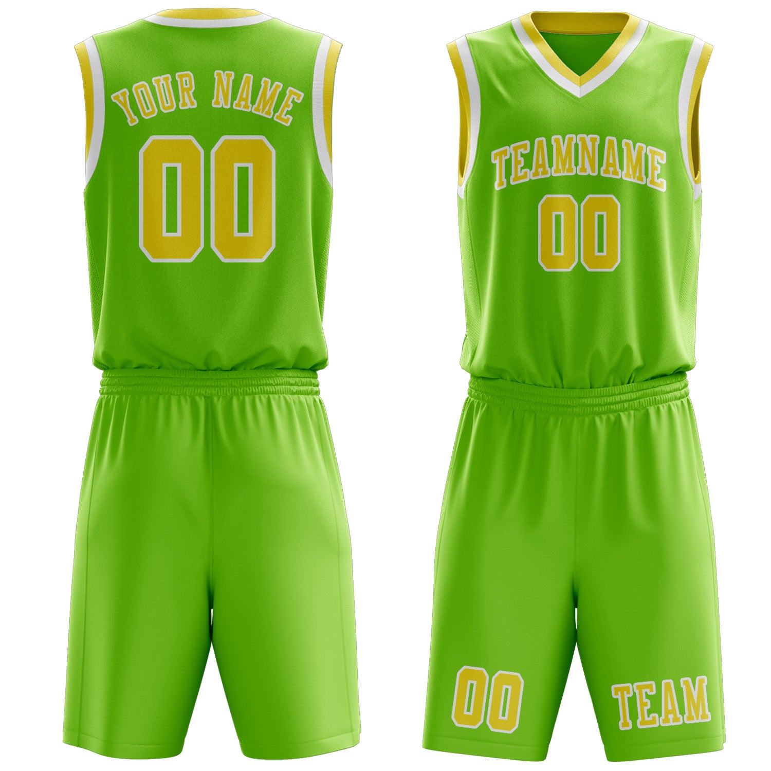 Custom Emerald Green Light Yellow Basketball Set