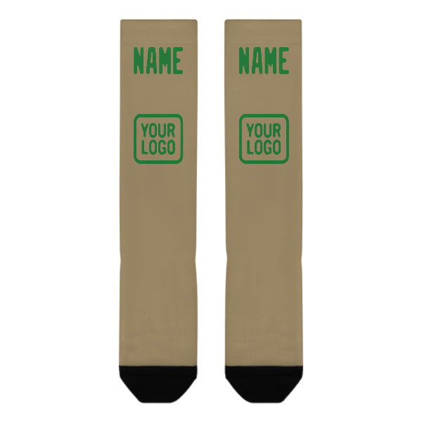 Custom Light Khaki Emerald Green Knee-High Sock