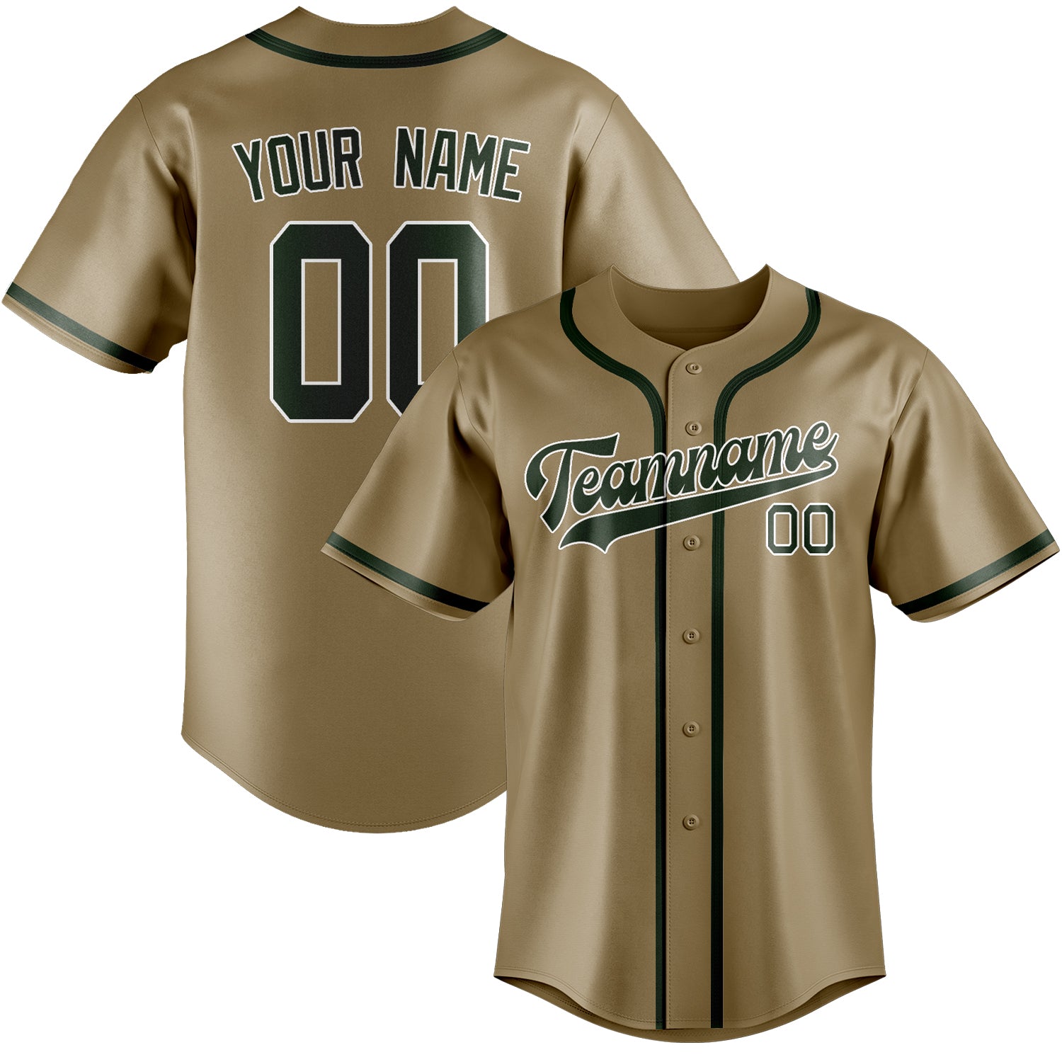 Custom Light Khaki Dark Green Baseball Jersey