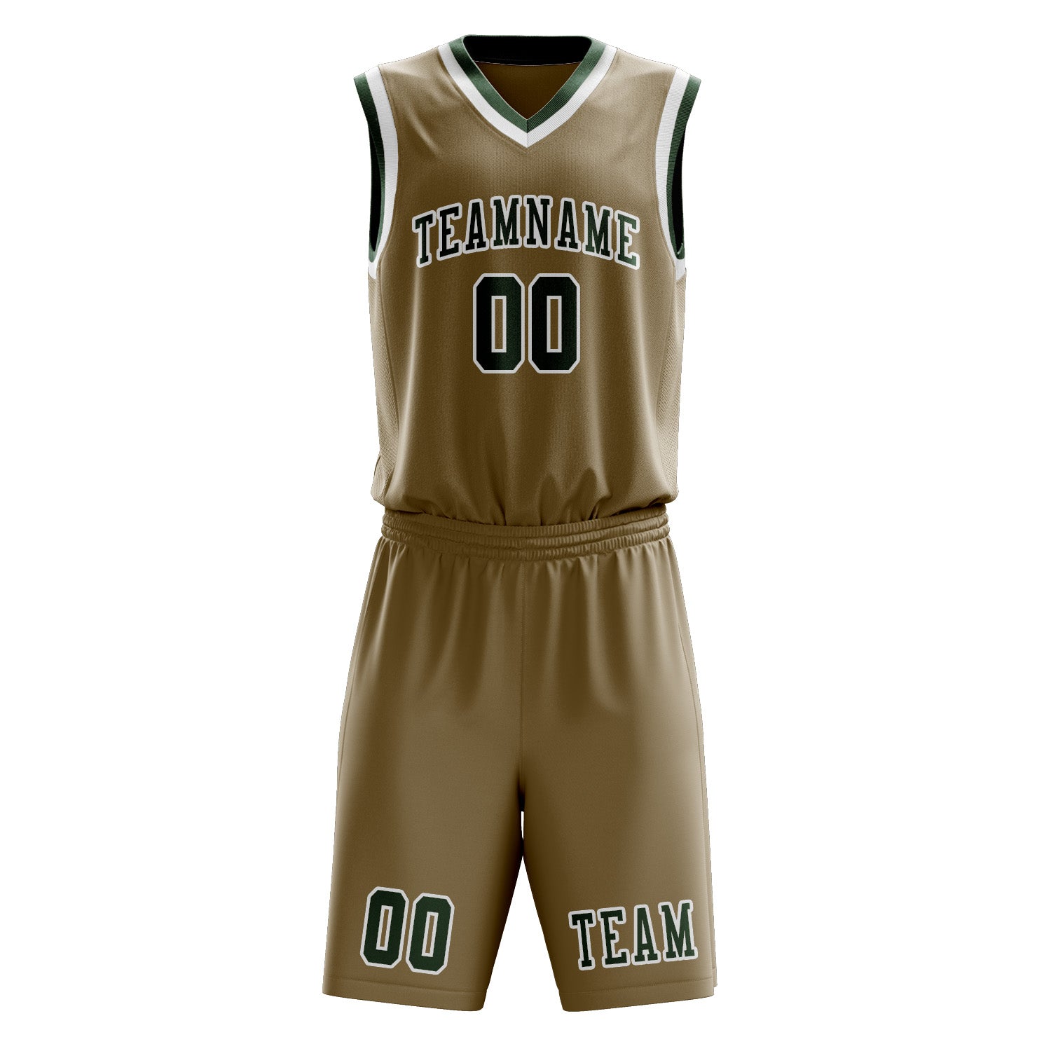 Custom Light Khaki Dark Green Basketball Set