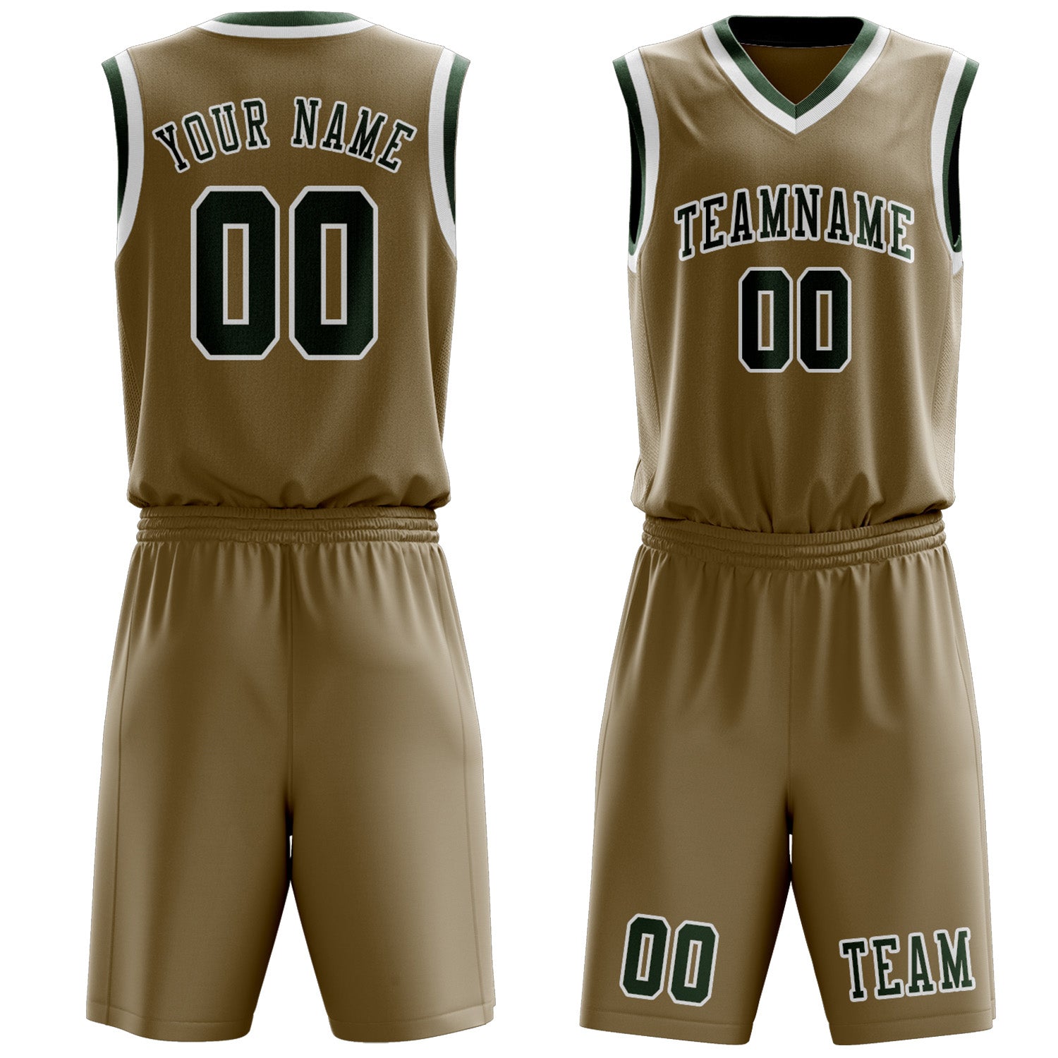 Custom Light Khaki Dark Green Basketball Set