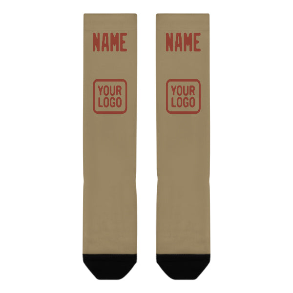 Custom Light Khaki Coral Red Knee-High Sock