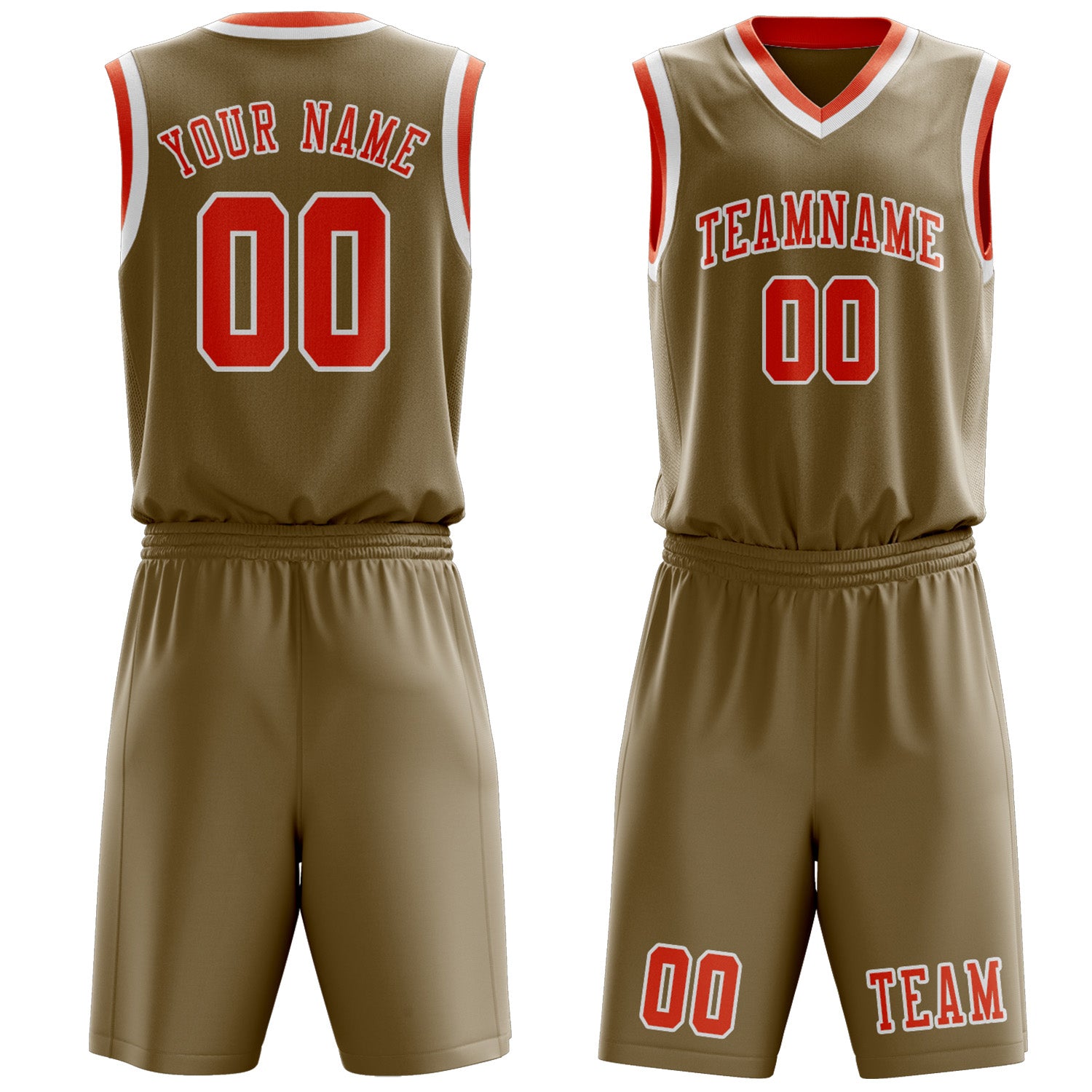 Custom Light Khaki Orange Red Basketball Set