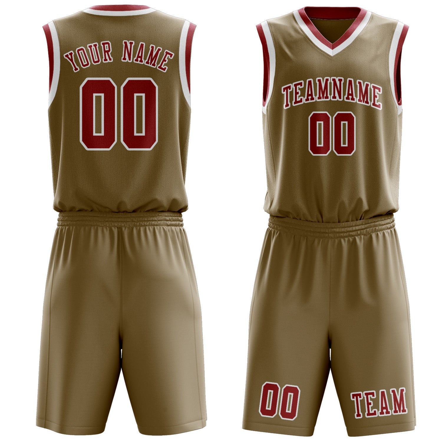Custom Light Khaki Red Basketball Set