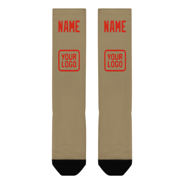 Custom Light Khaki Orange Red Knee-High Sock