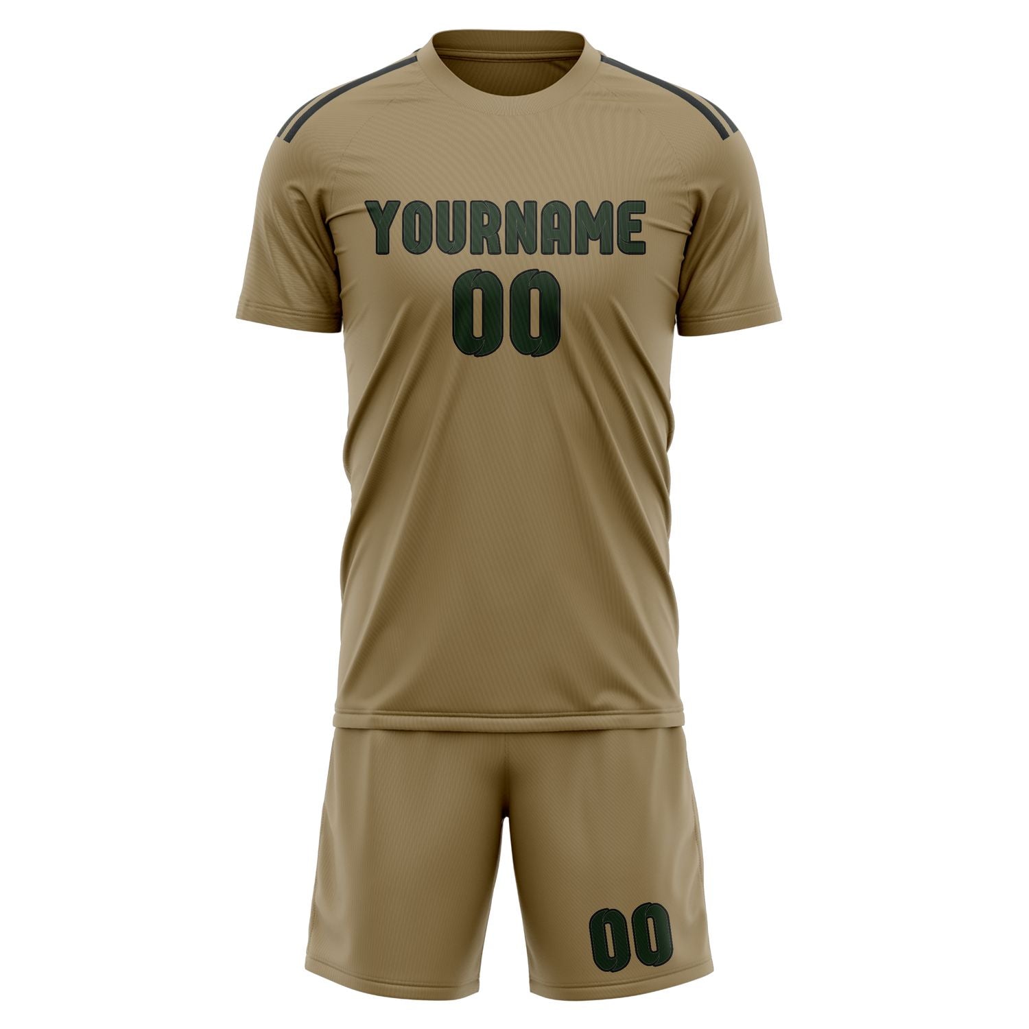 Custom Light Khaki Dark Green Soccer Set