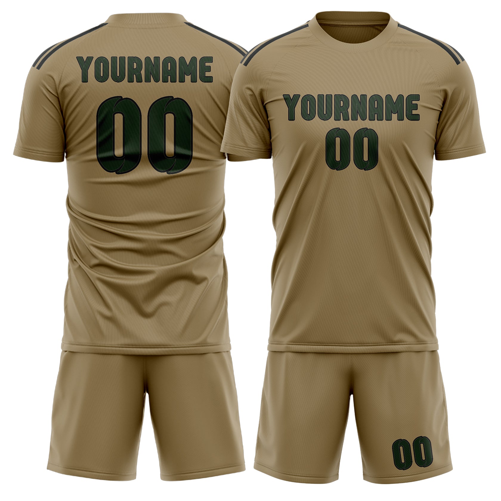 Custom Light Khaki Dark Green Soccer Set