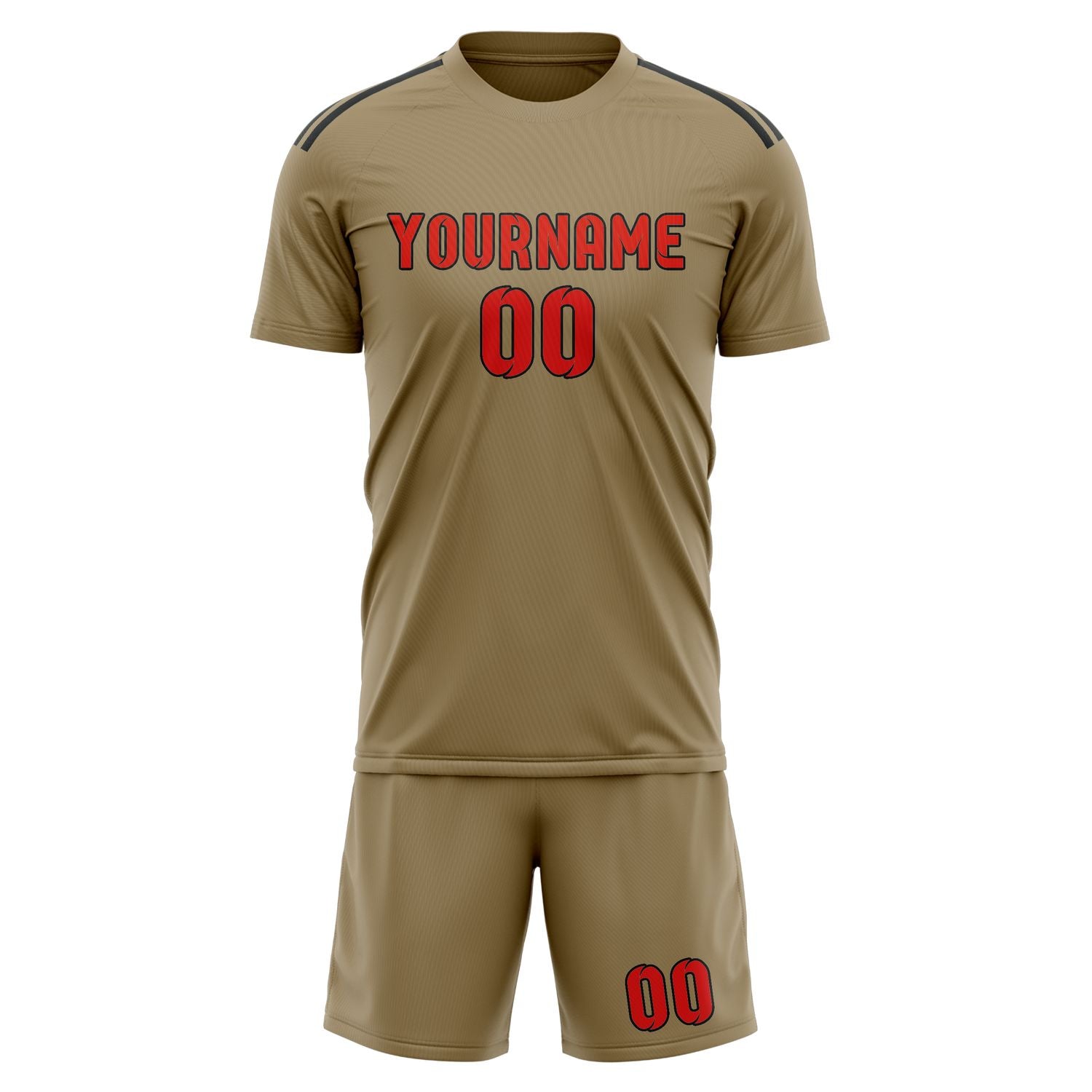 Custom Light Khaki Orange Red Soccer Set