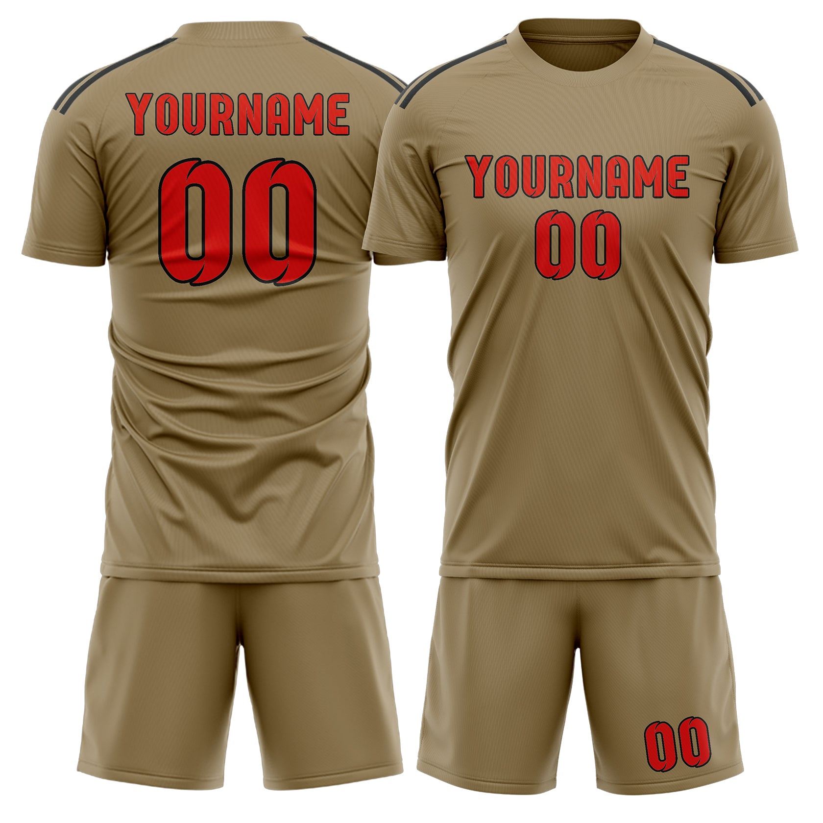 Custom Light Khaki Orange Red Soccer Set
