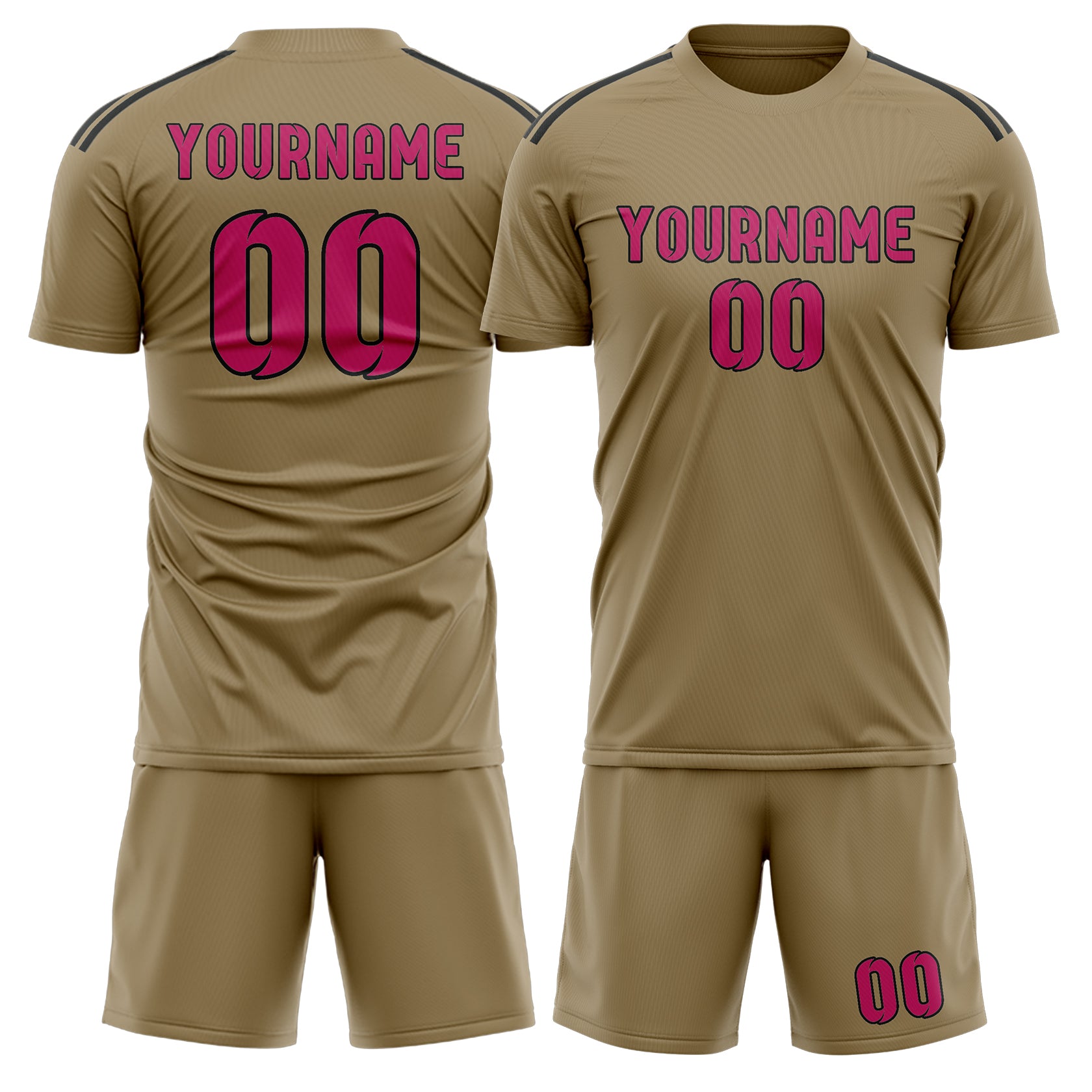 Custom Light Khaki Pink Soccer Set