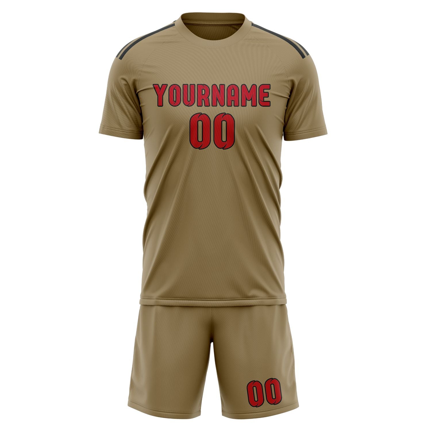 Custom Light Khaki Red Soccer Set