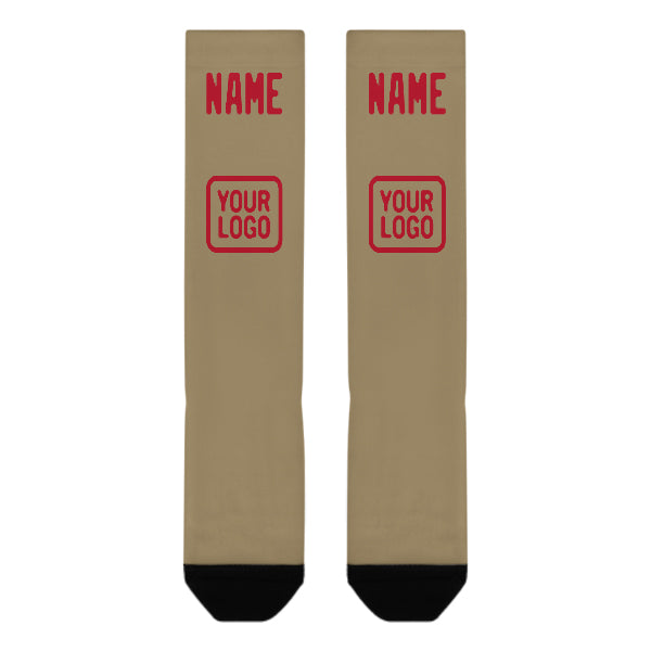 Custom Light Khaki Red Knee-High Sock