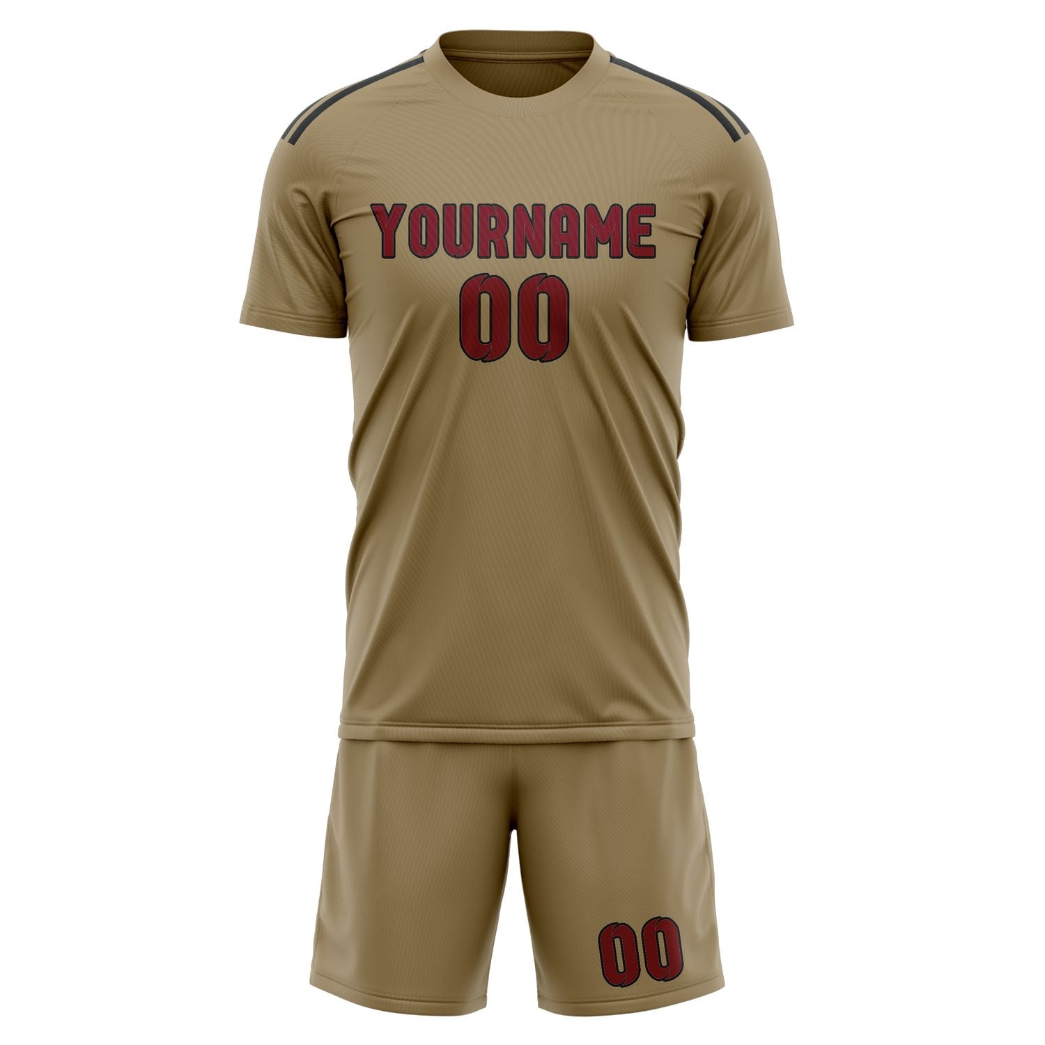 Custom Light Khaki Crimson Red Soccer Set