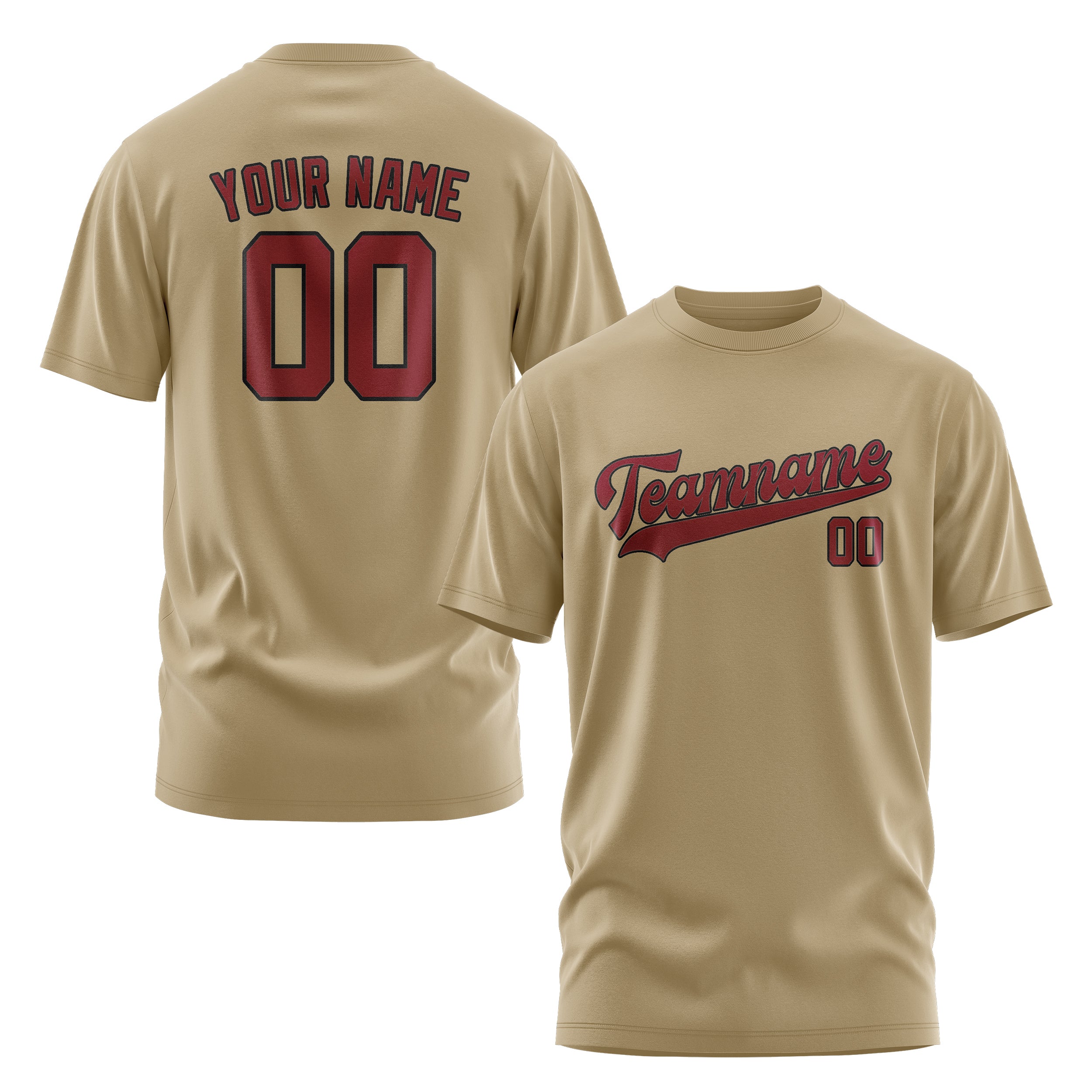 Custom Light Khaki Crimson Red T-Shirt