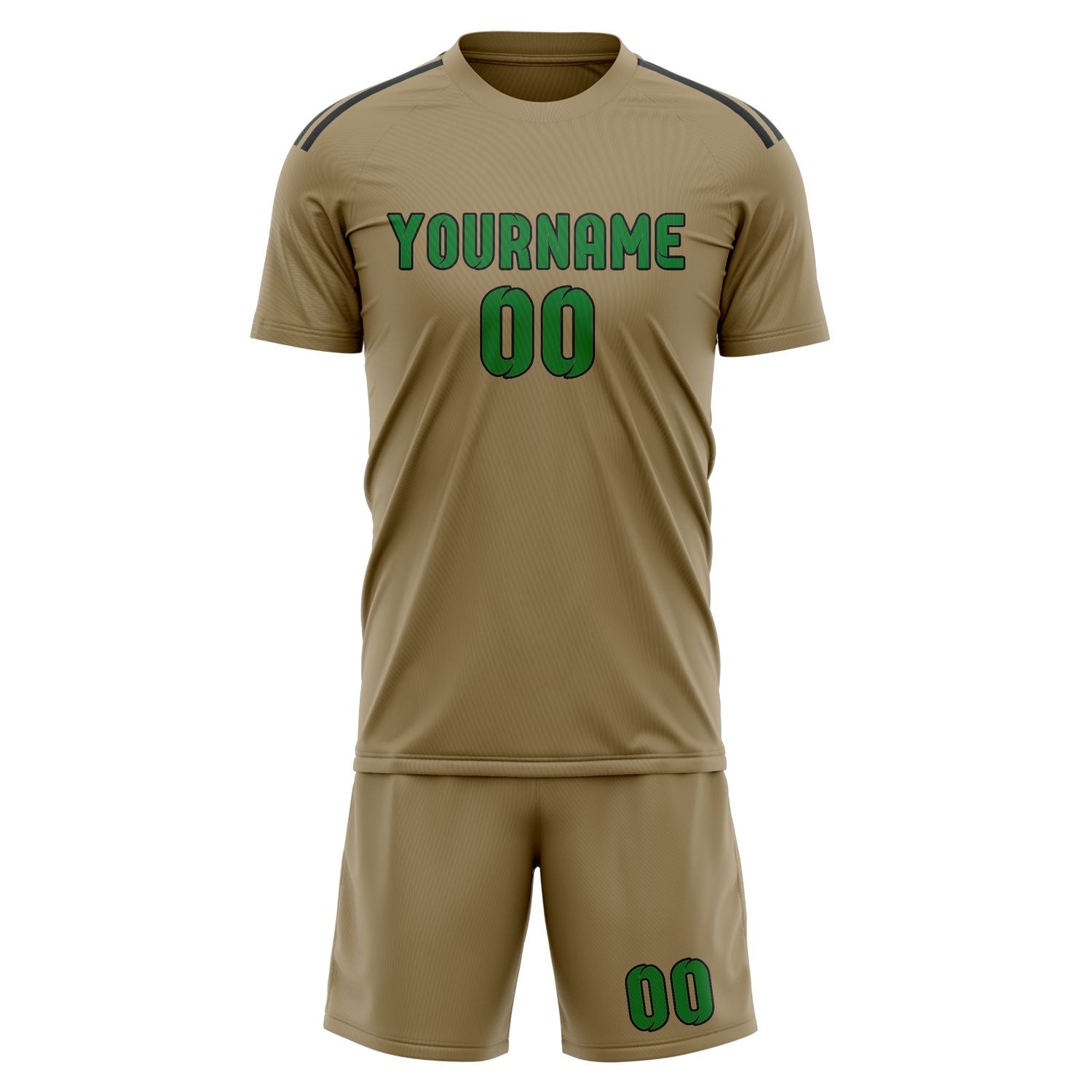Custom Light Khaki Emerald Green Soccer Set