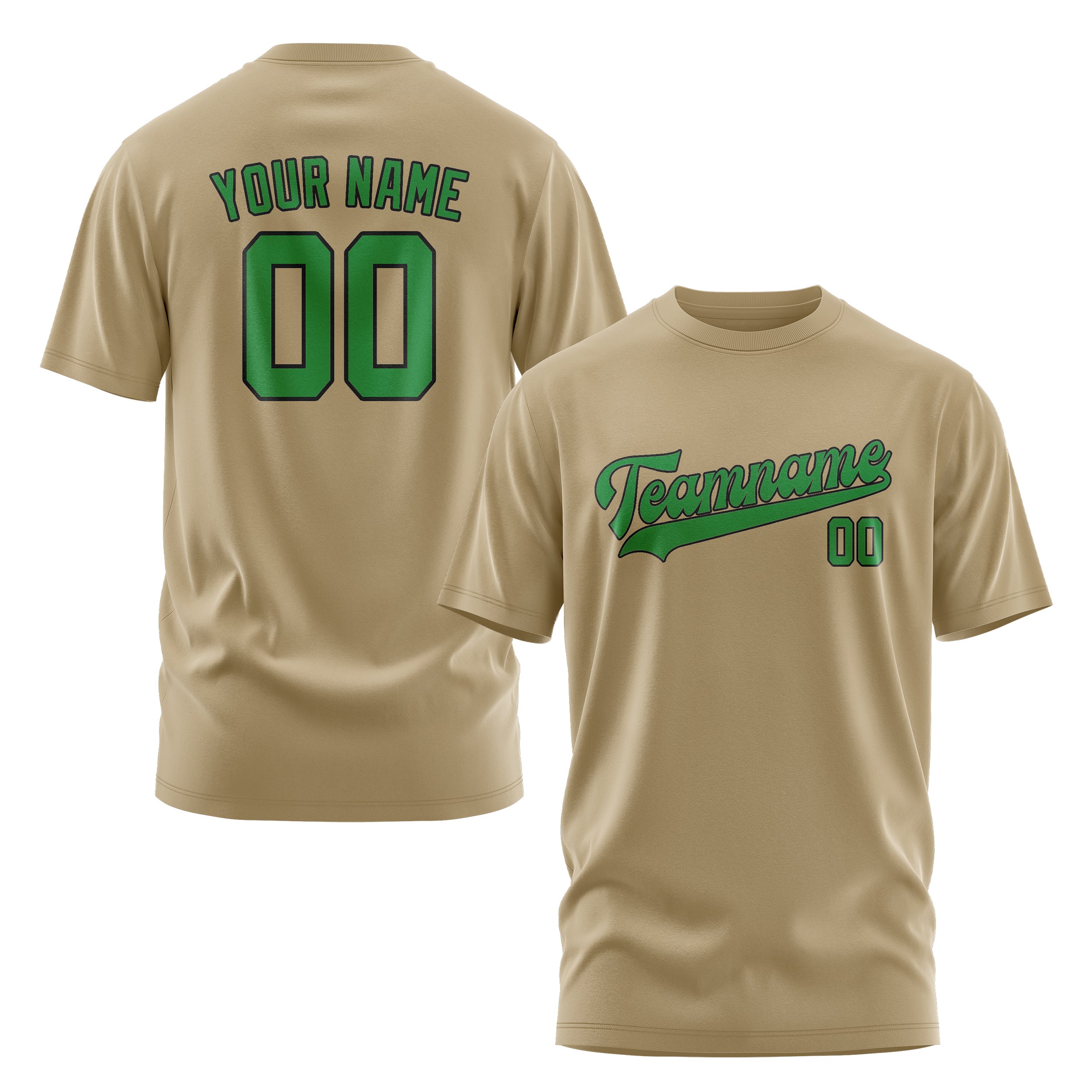 Custom Light Khaki Emerald Green T-Shirt