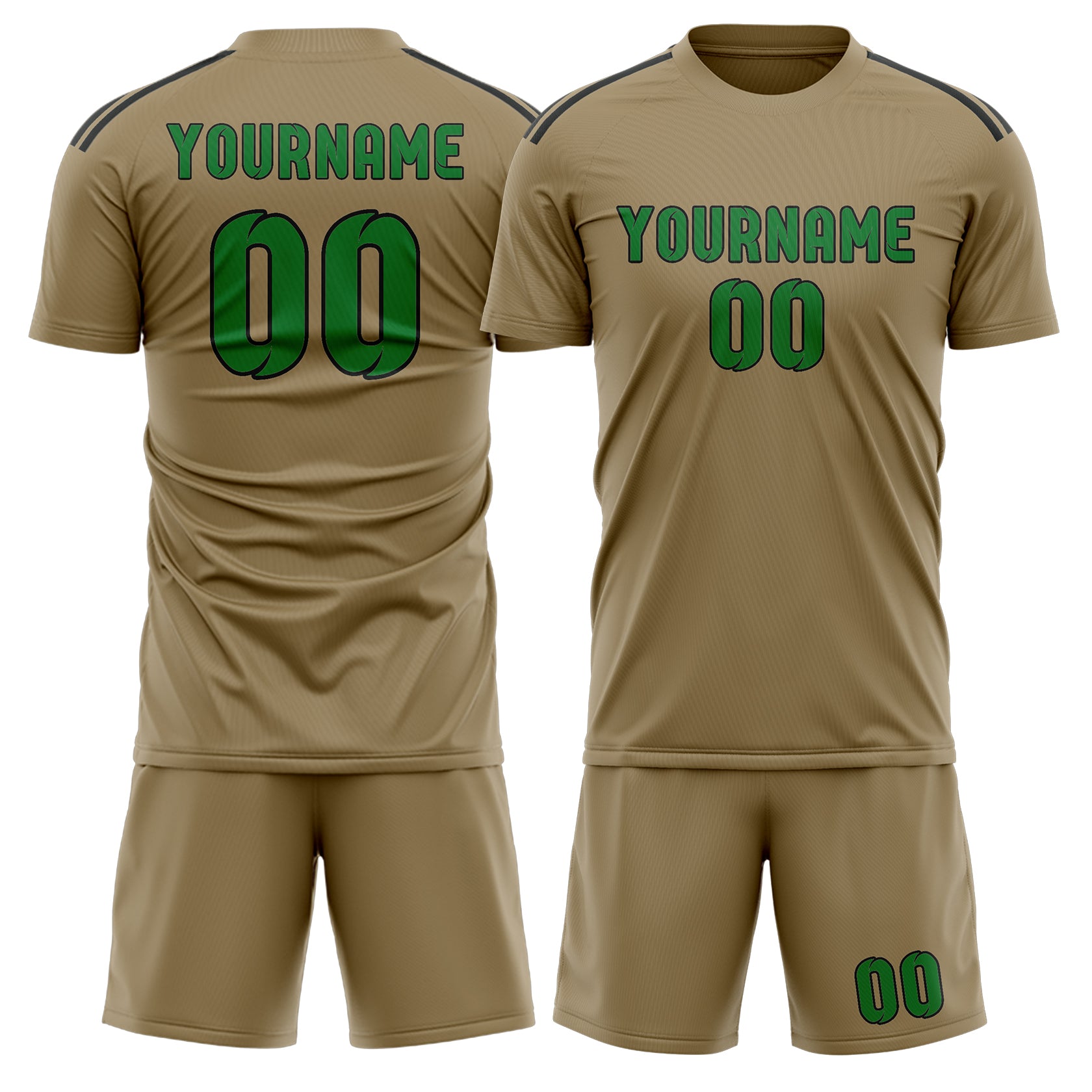 Custom Light Khaki Emerald Green Soccer Set
