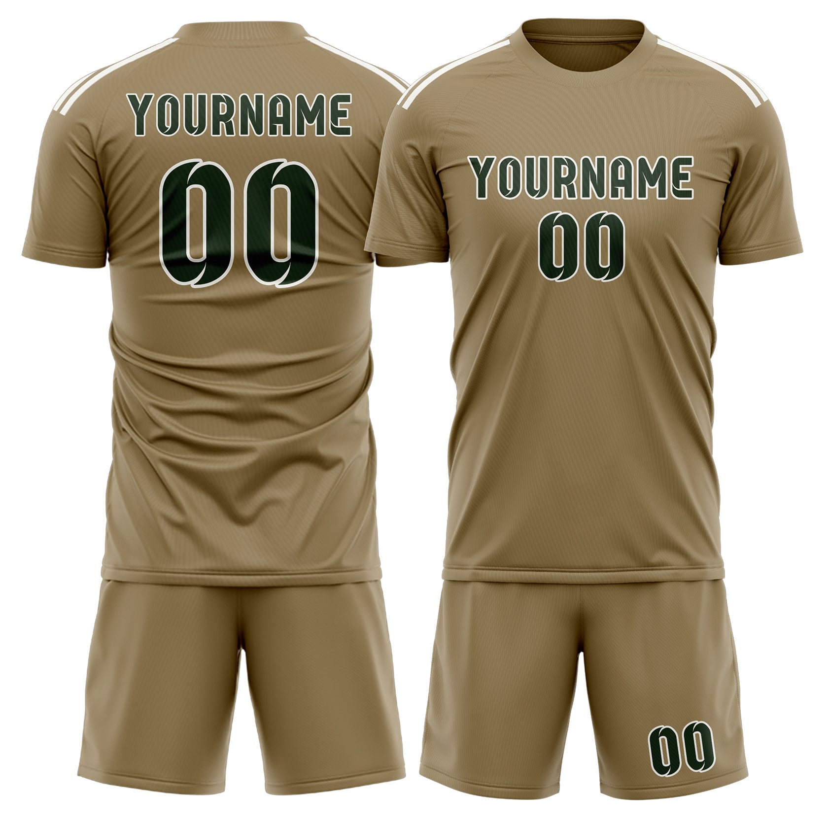 Custom Light Khaki Dark Green Soccer Set