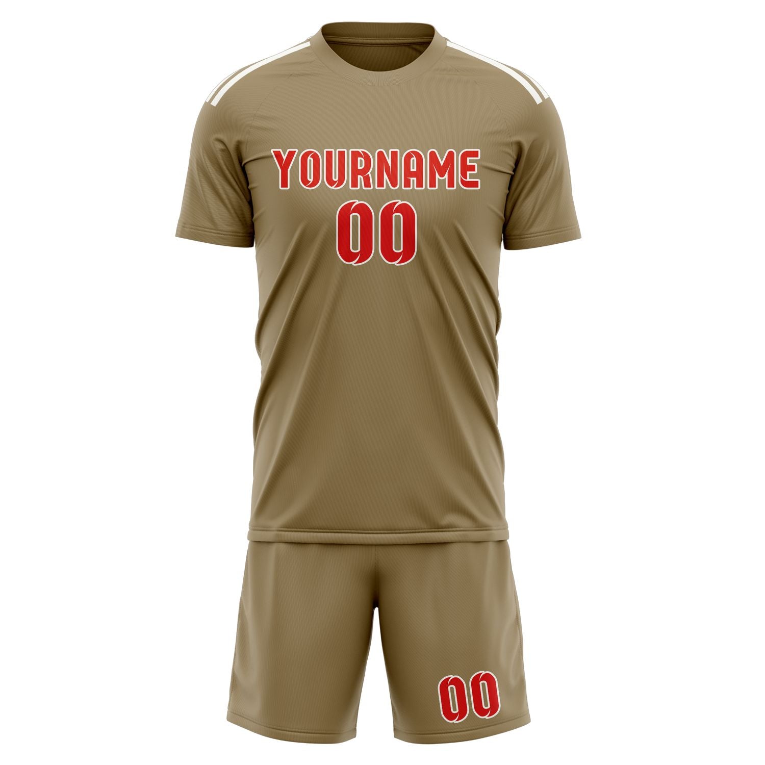 Custom Light Khaki Orange Red Soccer Set