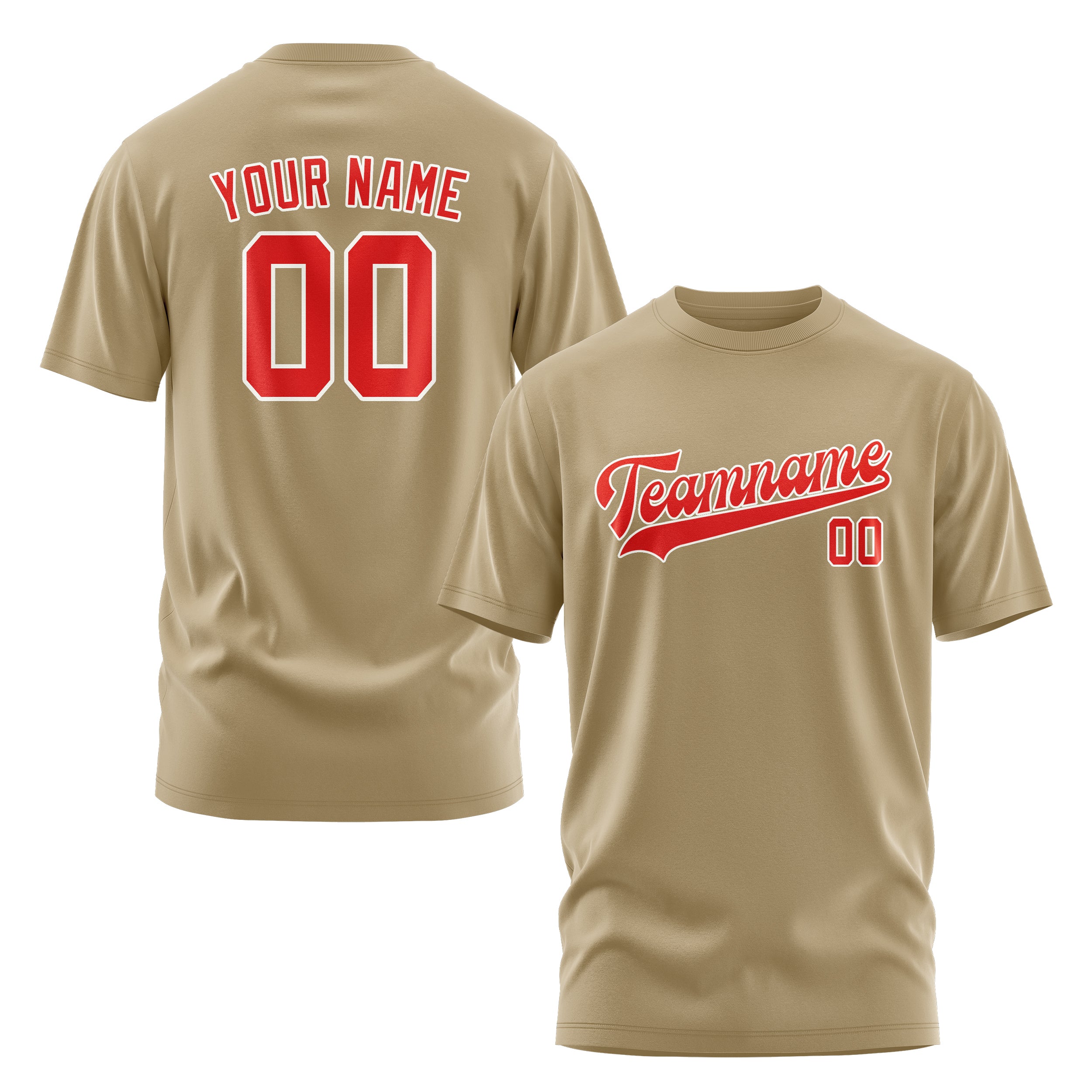 Custom Light Khaki Orange Red T-Shirt