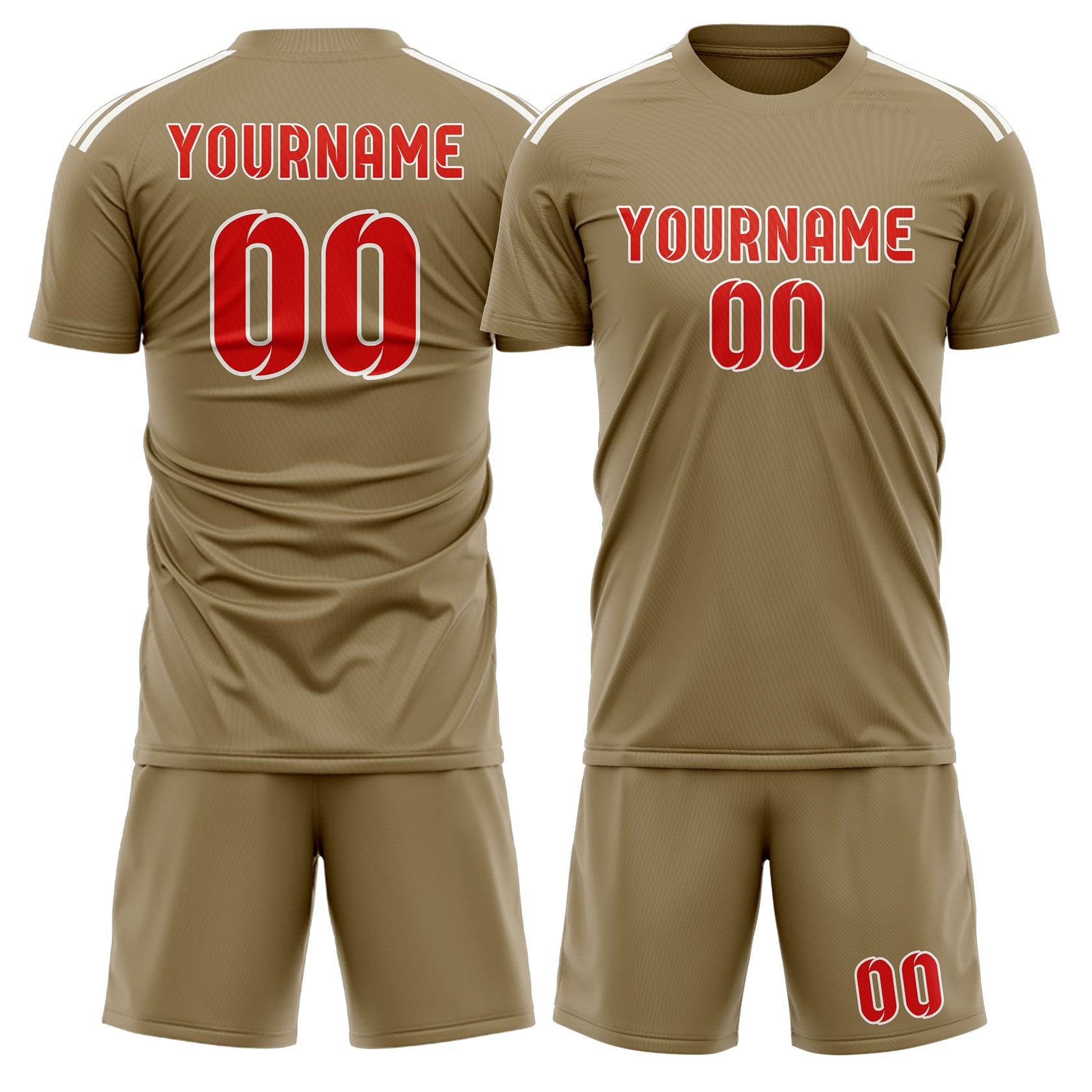 Custom Light Khaki Orange Red Soccer Set