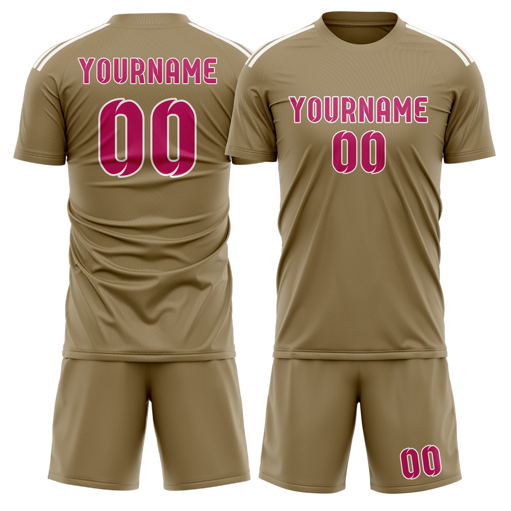 Custom Light Khaki Pink Soccer Set