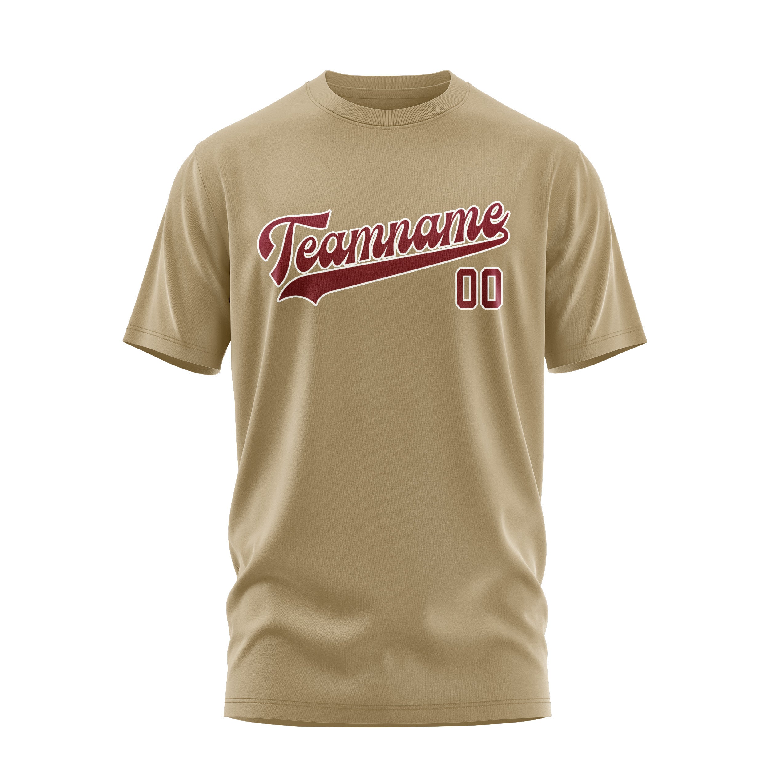 Custom Light Khaki Crimson Red T-Shirt