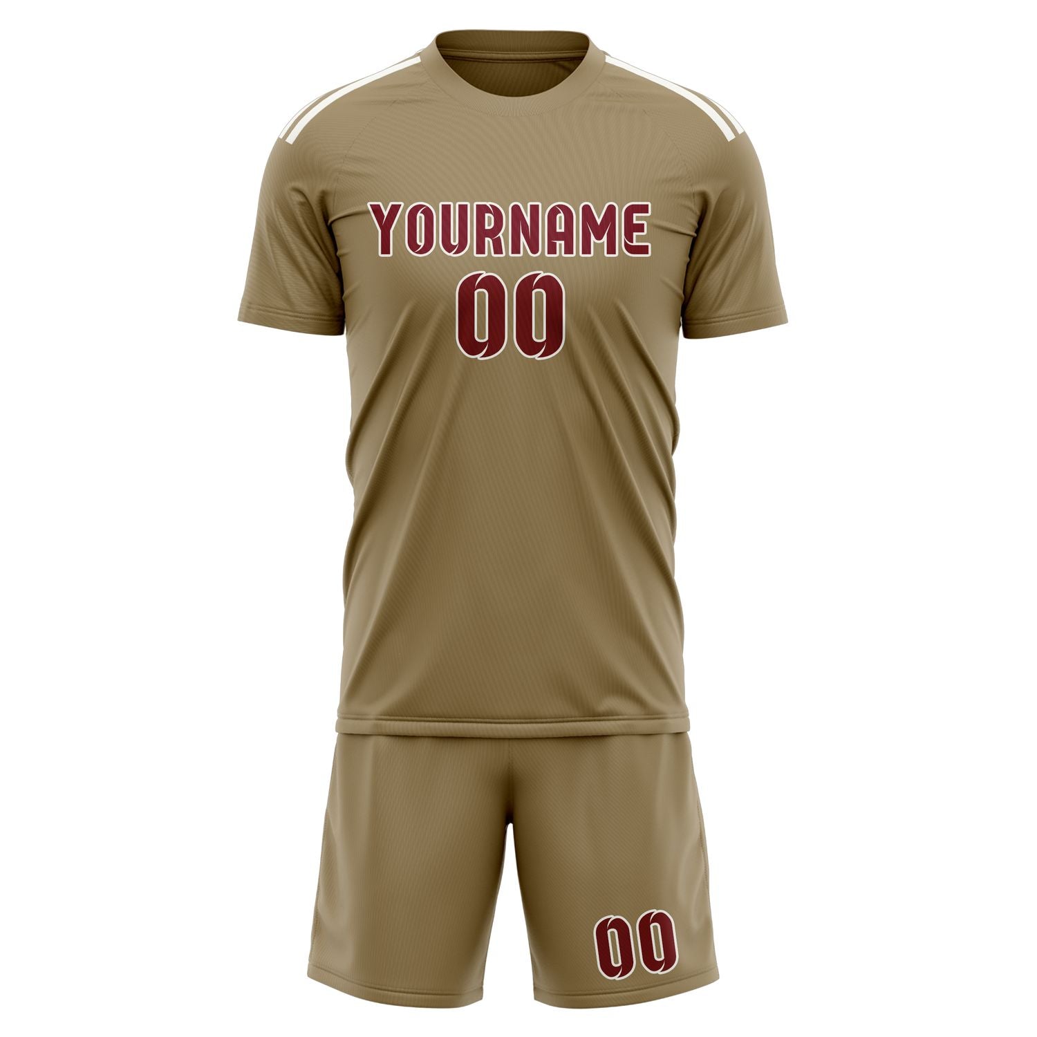 Custom Light Khaki Crimson Red Soccer Set