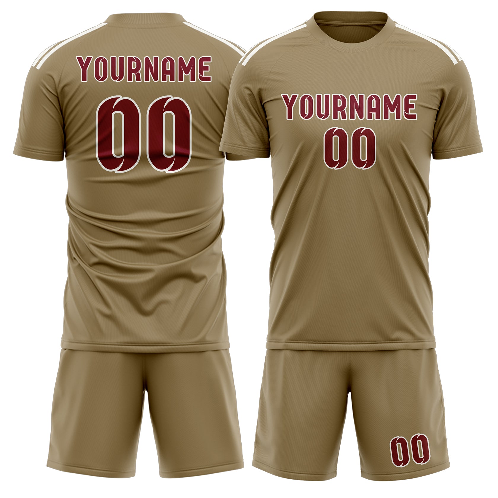 Custom Light Khaki Crimson Red Soccer Set