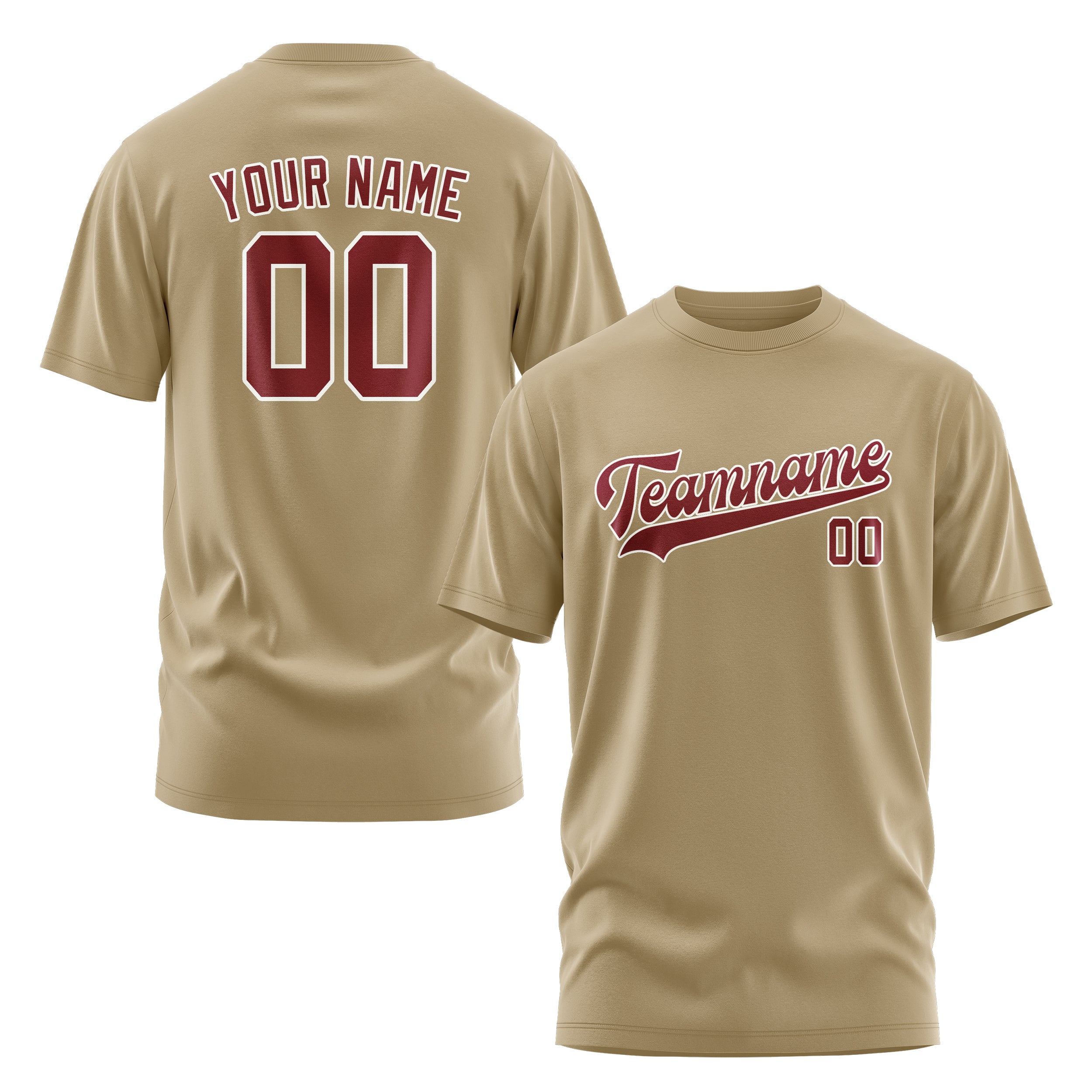 Custom Light Khaki Crimson Red T-Shirt