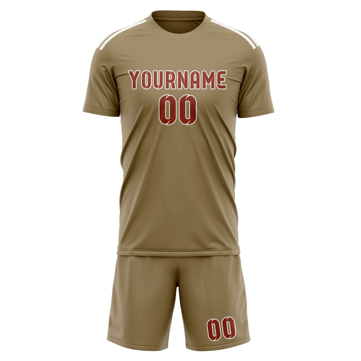 Custom Light Khaki Coral Red Soccer Set