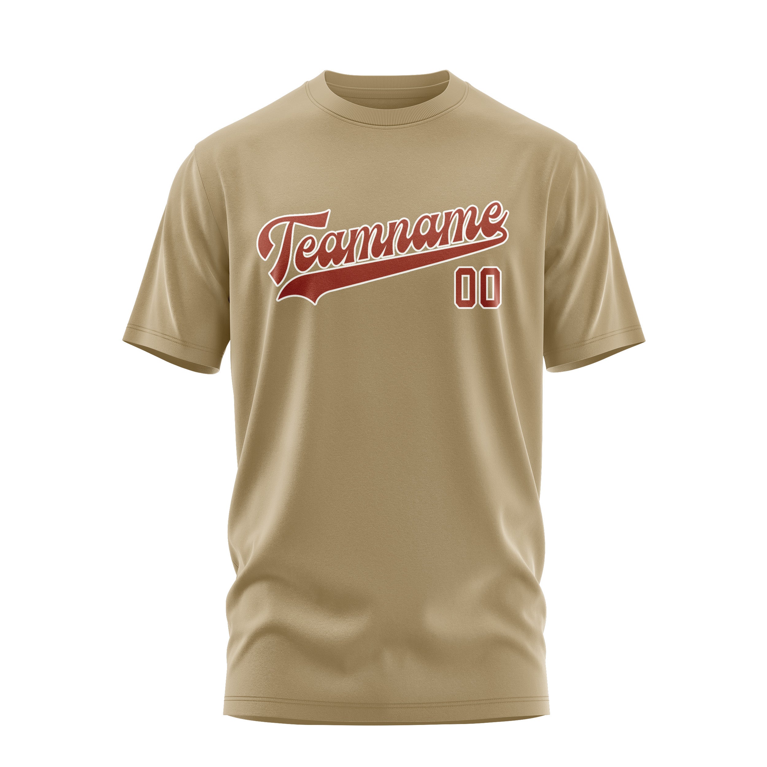 Custom Light Khaki Coral Red T-Shirt