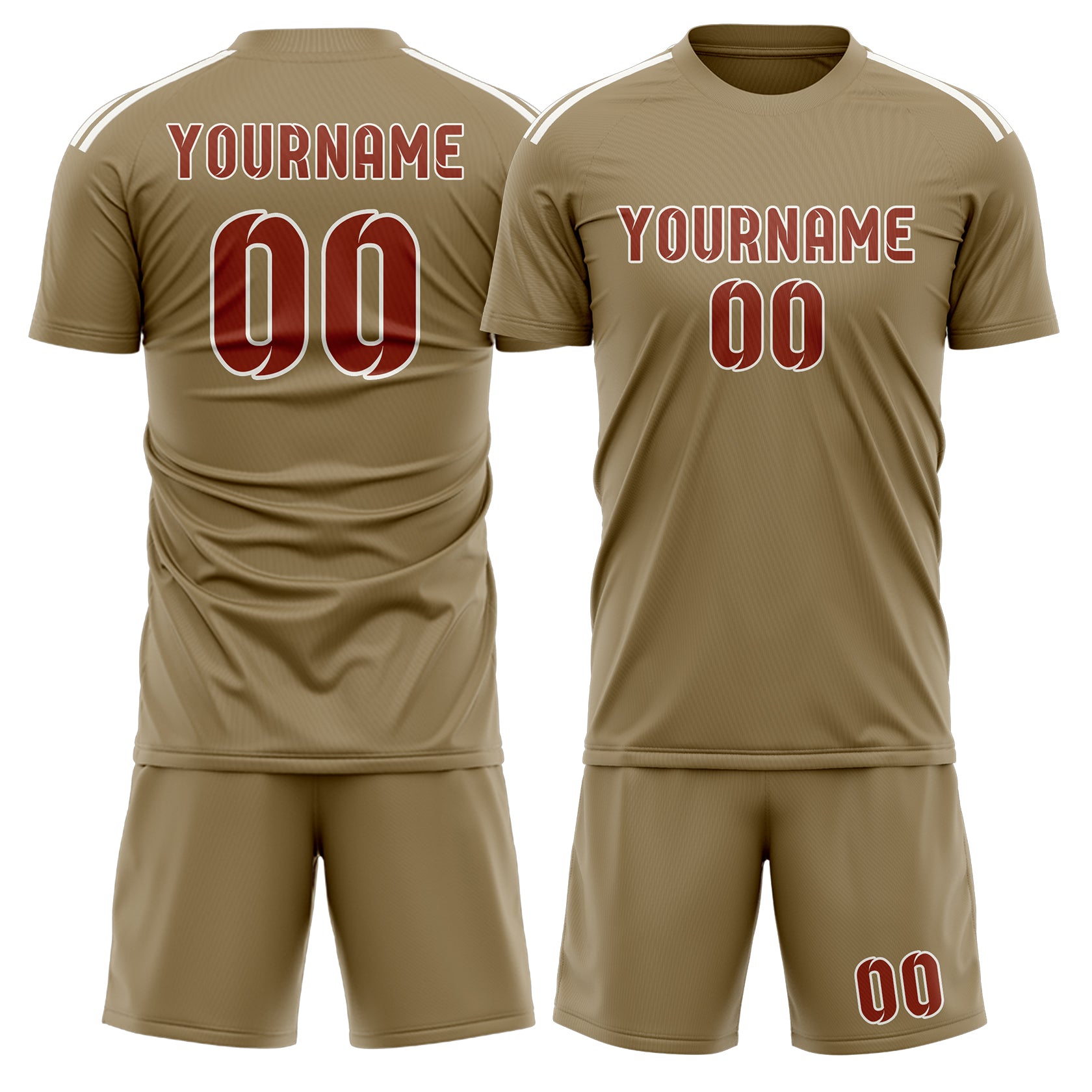 Custom Light Khaki Coral Red Soccer Set