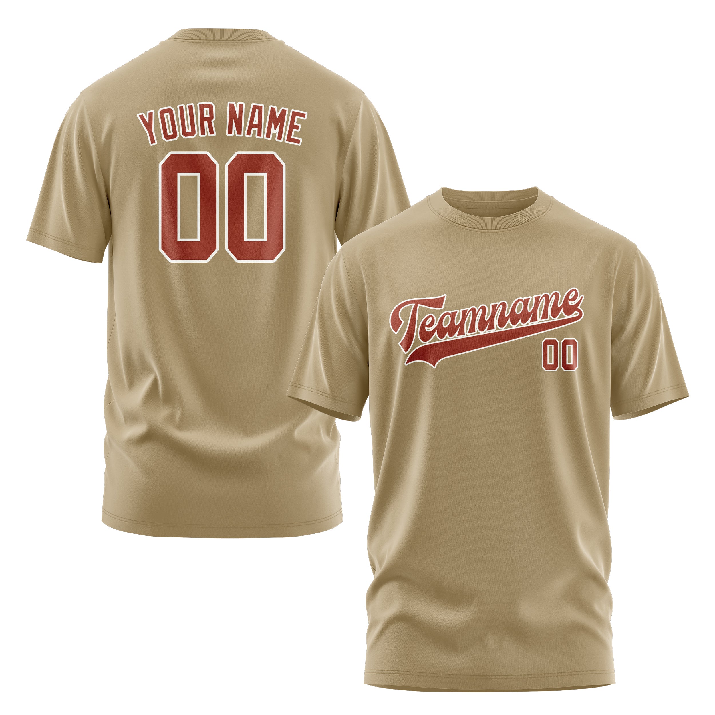 Custom Light Khaki Coral Red T-Shirt