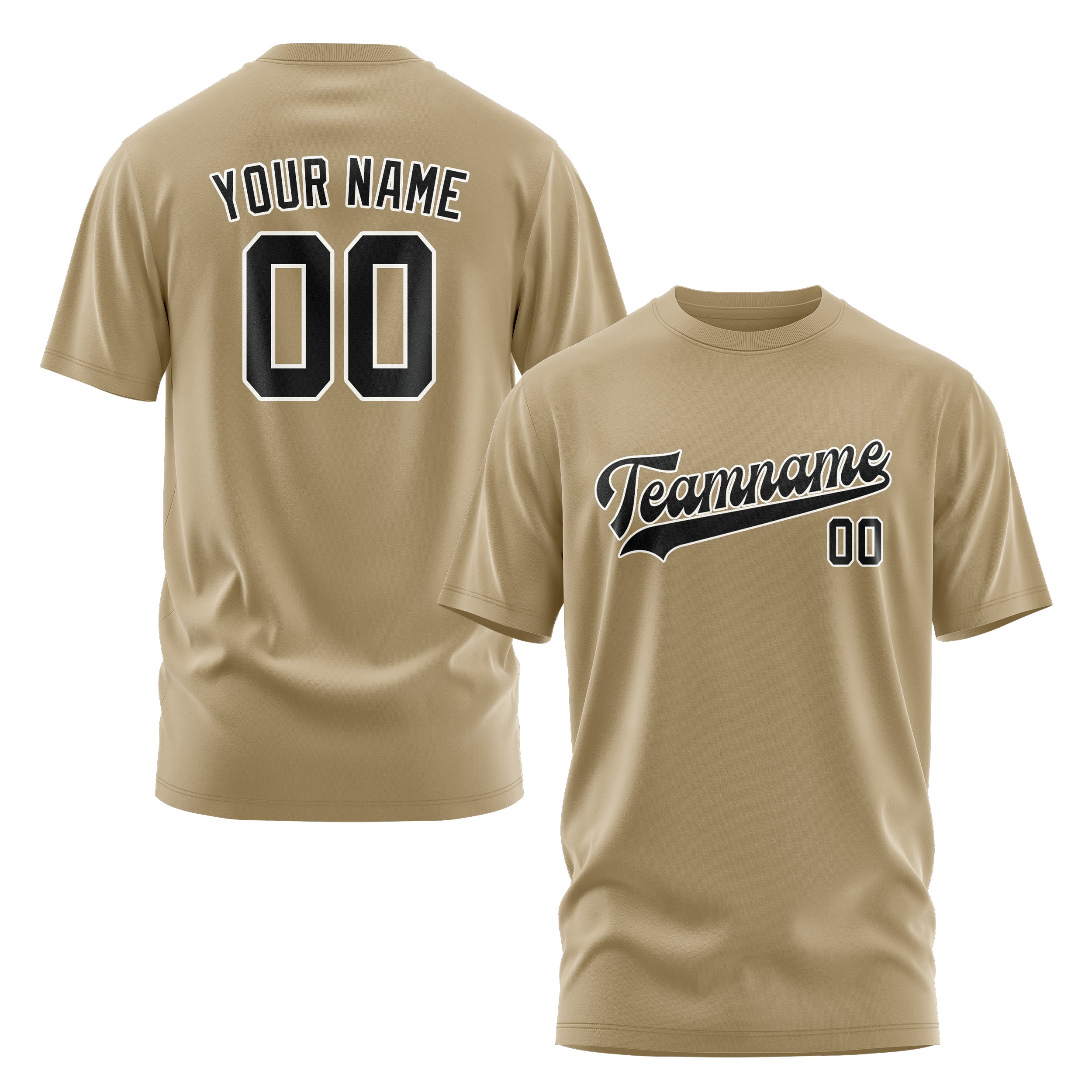 Custom Light Khaki Black T-Shirt