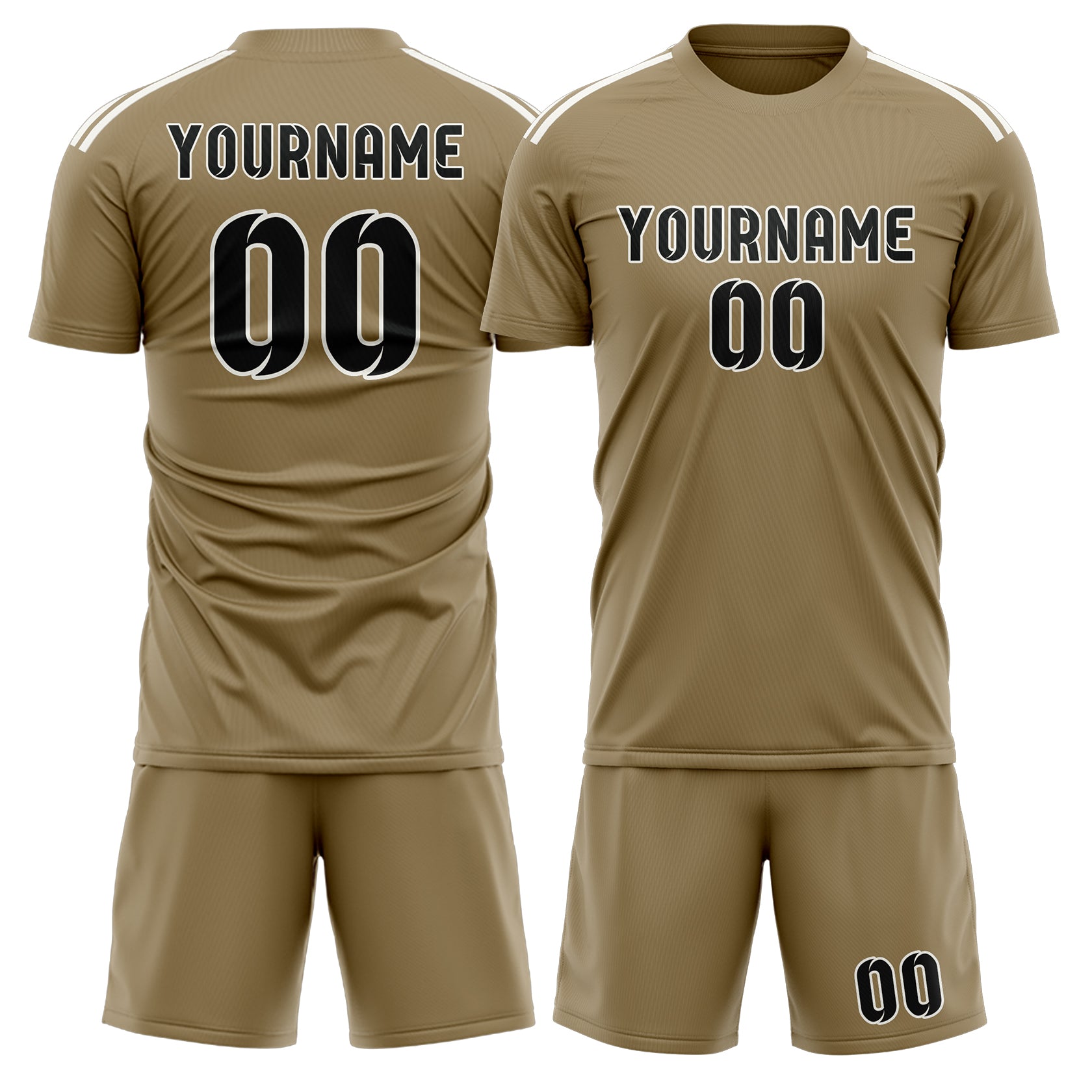 Custom Light Khaki Black Soccer Set