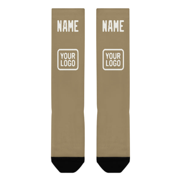 Custom Light Khaki White Knee-High Sock