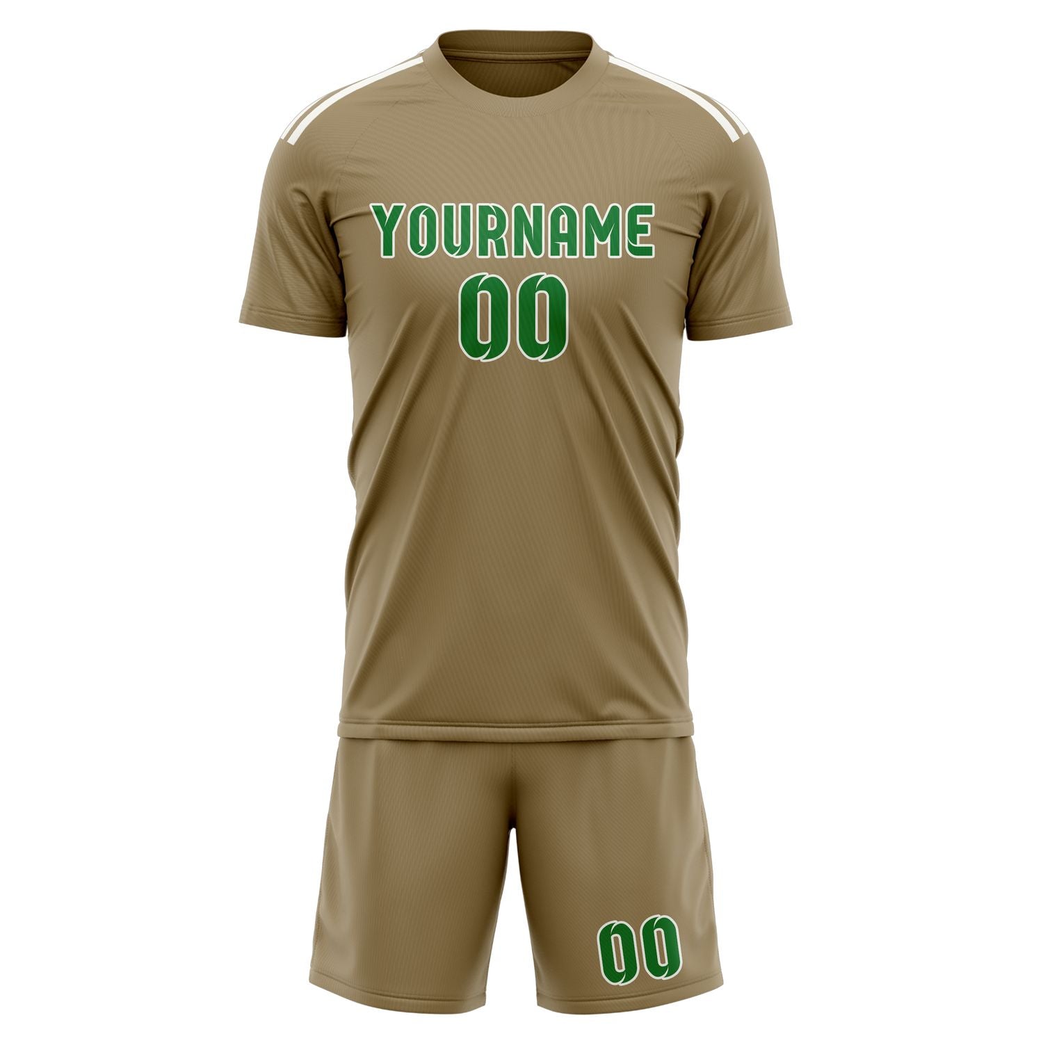 Custom Light Khaki Emerald Green Soccer Set