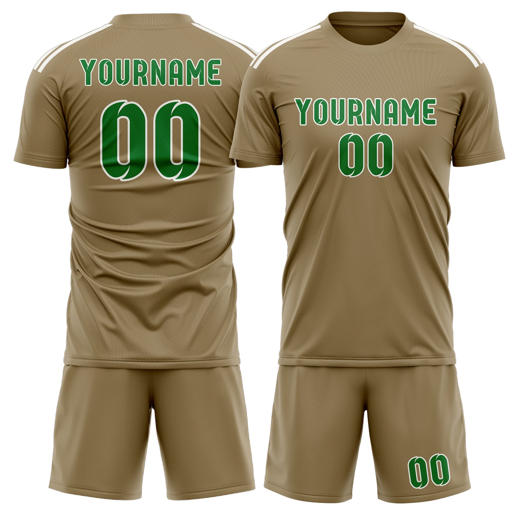 Custom Light Khaki Emerald Green Soccer Set