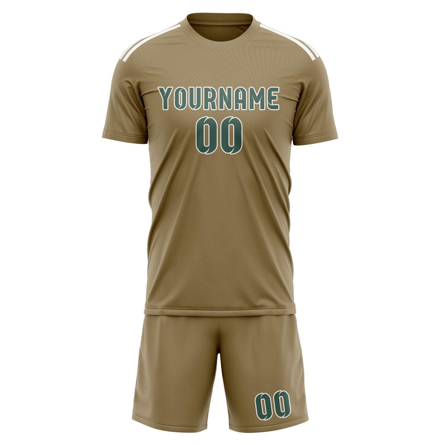 Custom Light Khaki Blue Green Soccer Set