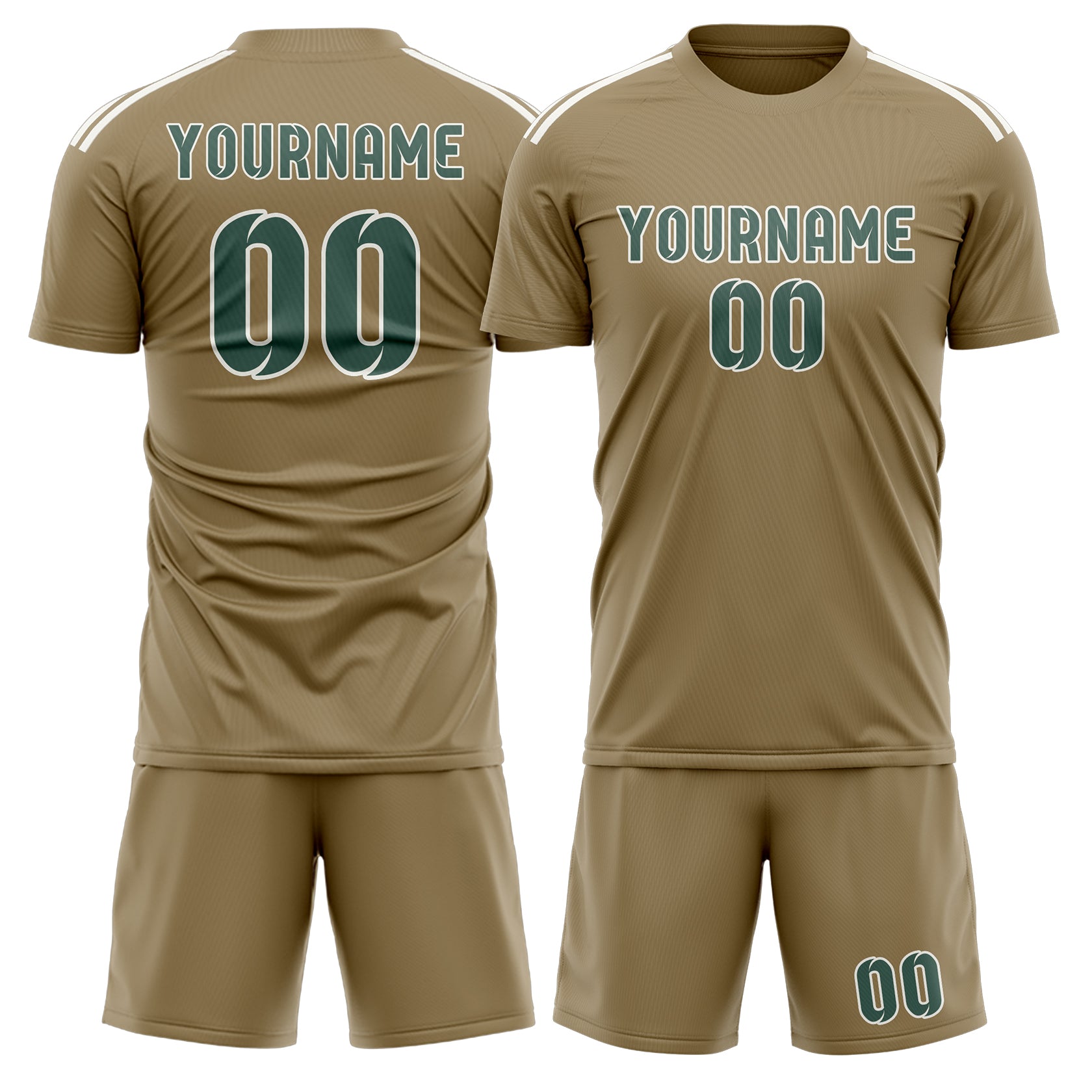 Custom Light Khaki Blue Green Soccer Set