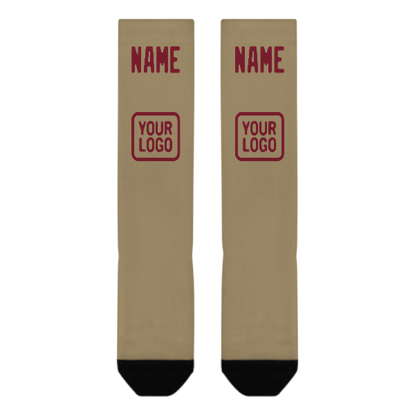 Custom Light Khaki Crimson Red Knee-High Sock
