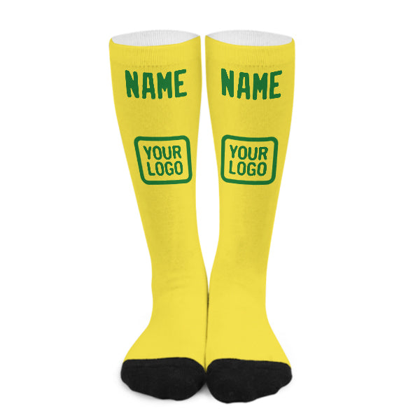 Custom Light Yellow Emerald Green Knee-High Sock