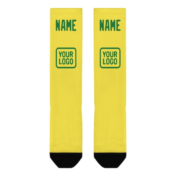 Custom Light Yellow Emerald Green Knee-High Sock