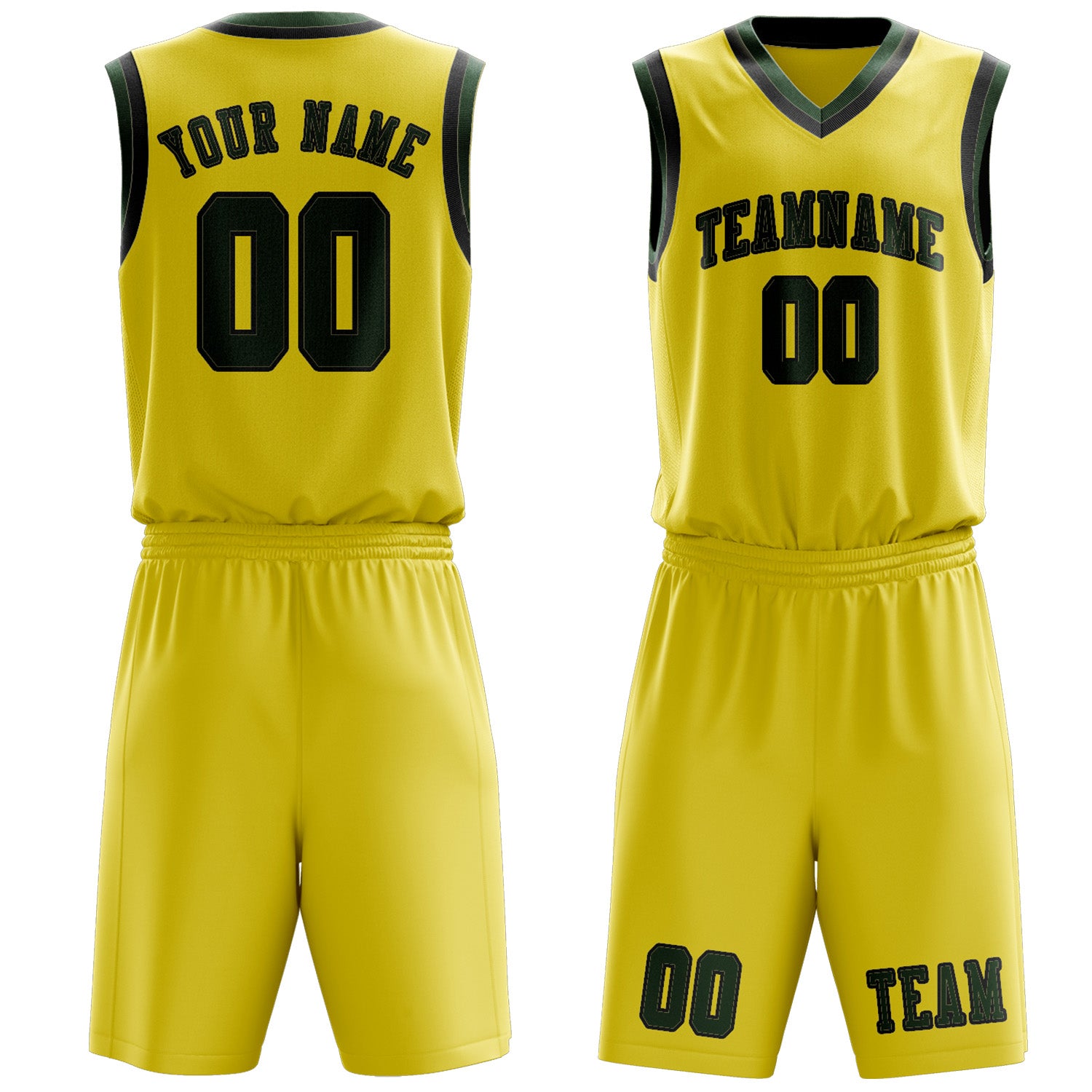 Custom Light Yellow Dark Green Basketball Set